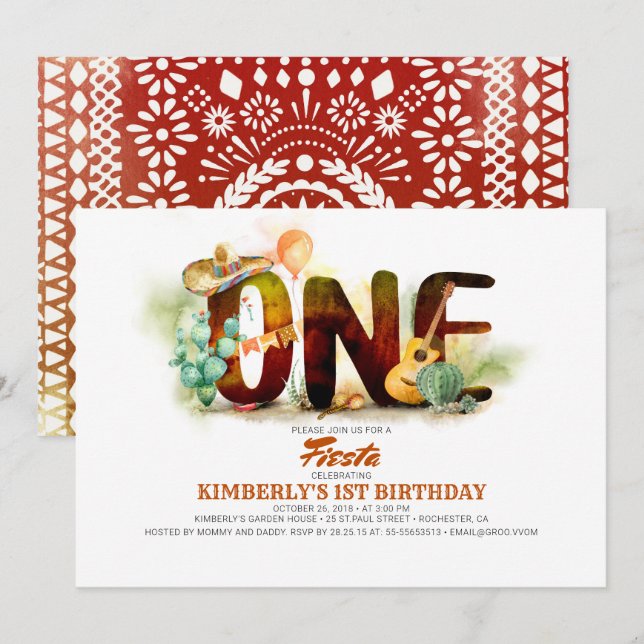 Invitation Fête mexicaine 1er anniversaire (Devant / Derrière)