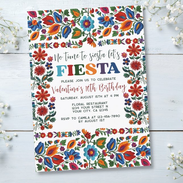 Invitation Fête mexicaine Art folklorique Floral Broderie Ann (Créateur téléchargé)