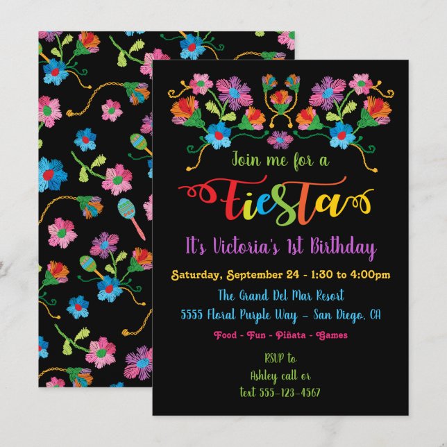 Invitation Fête mexicaine avec broderie Invi (Devant / Derrière)