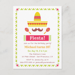 Invitation Fête mexicaine avec sombrero et moustache