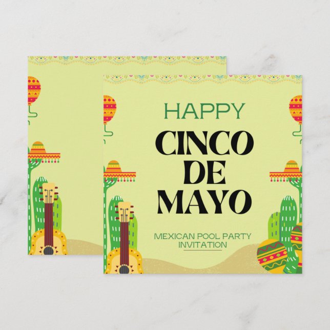 Invitation Fête mexicaine Cactus Pool Party Cinco De Mayo (Devant / Derrière)