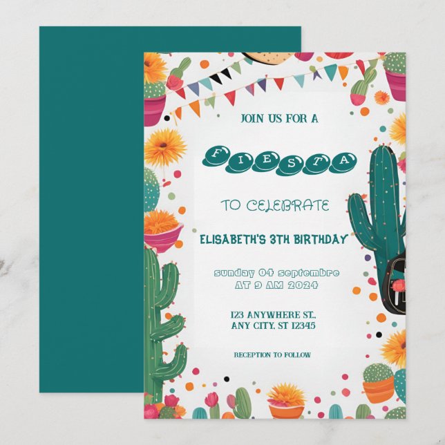 Invitation Fête mexicaine colorée (Devant / Derrière)