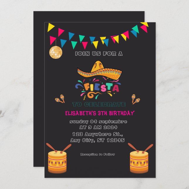 Invitation Fête mexicaine colorée (Devant / Derrière)