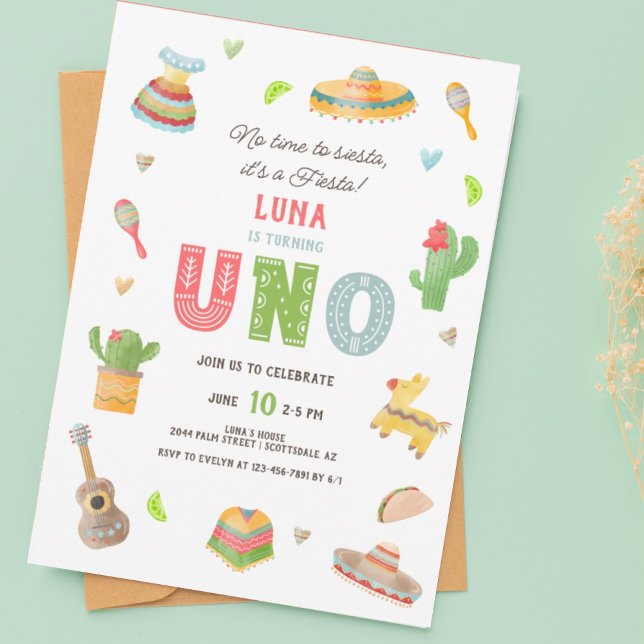 Invitation Fête mexicaine colorée Premier anniversaire (Créateur téléchargé)