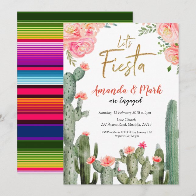 Invitation Fête mexicaine de Cactus (Devant / Derrière)