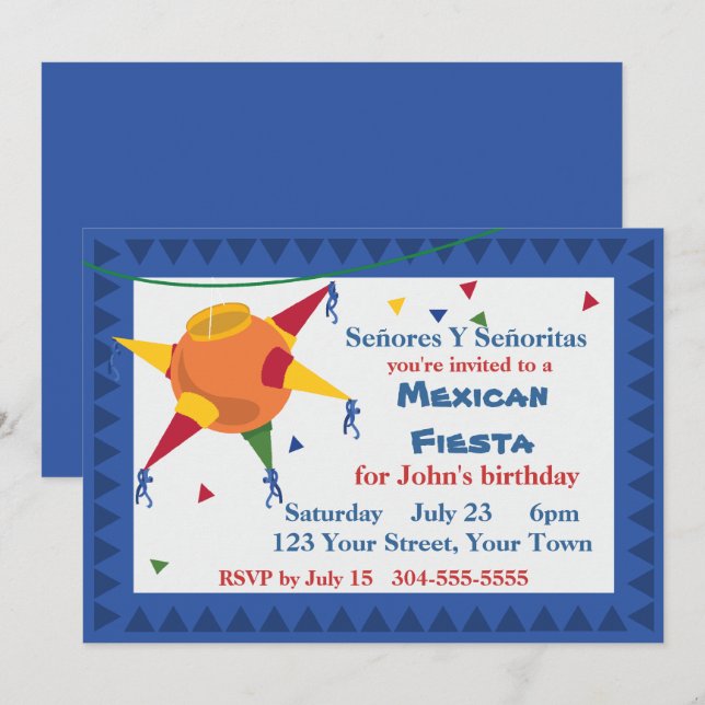 Invitation Fête mexicaine de Pinata (Devant / Derrière)