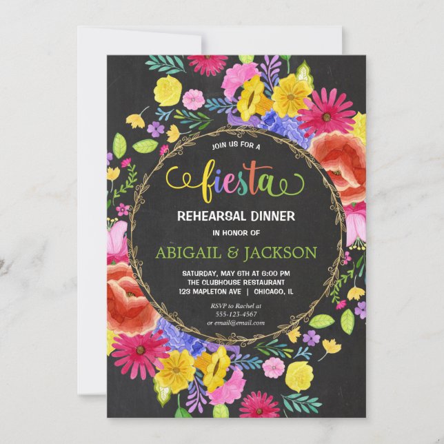 Invitation Fête mexicaine Dîner dîne tableau noir floral (Devant)