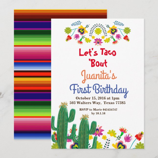 Invitation Fête mexicaine du premier anniversaire de Cactus (Devant / Derrière)