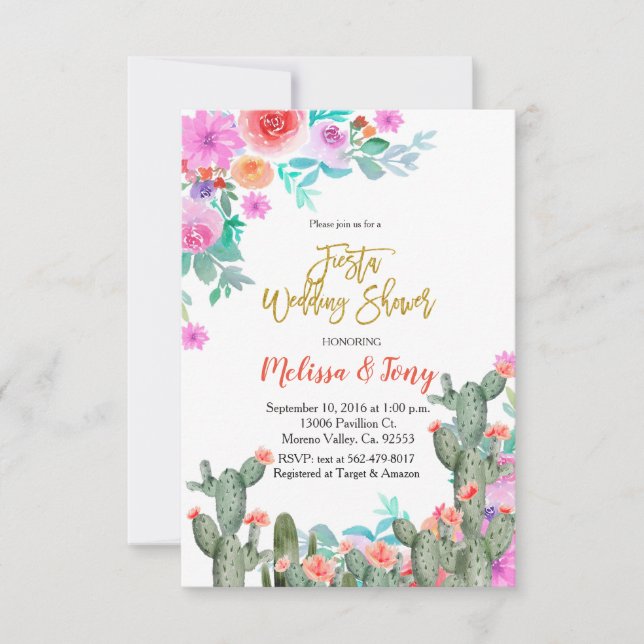 Invitation Fête mexicaine florale Mariage Cactus de douche (Devant)