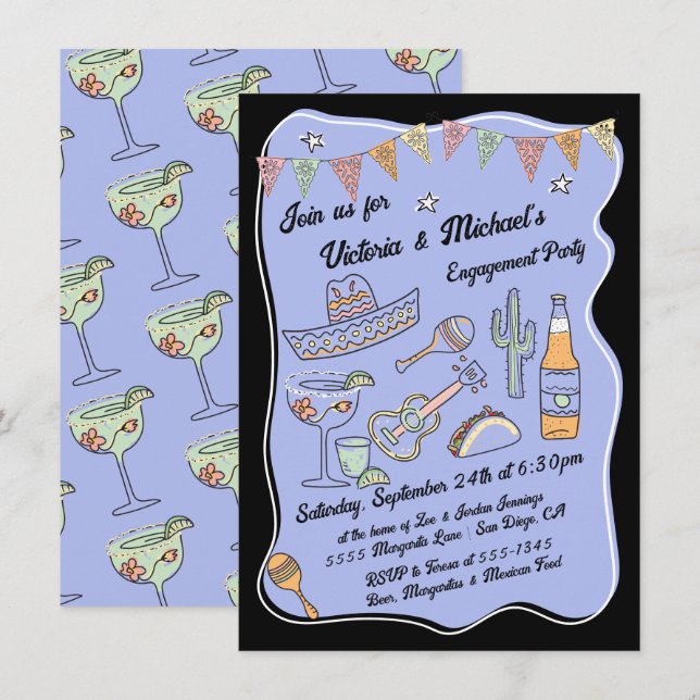 Invitation Fête mexicaine funky Fête de la main dessinée (Devant / Derrière)