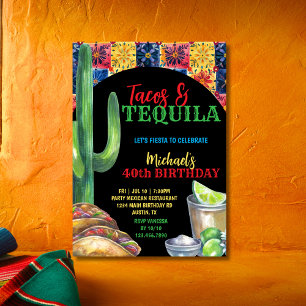 Invitation Fête Mexicaine Tacos & Tequila 40e Anniversaire