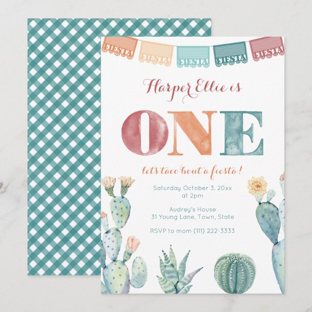 Invitation Fête mexicaine Thème Fille automne 1er anniversair (Devant / Derrière)