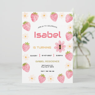Invitation Fête Mignonne Fleur Rose Anniversaire Fraise