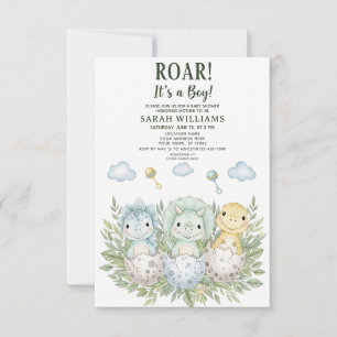 Invitation fête minimale de bébé dinosaure garçon Rugissement