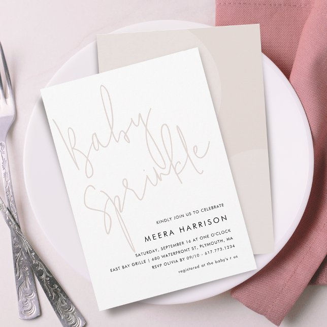 Invitation Fête minimale moderne bébé rose écriture (Modern Minimalist Script Pink Baby Sprinkle Invitation)