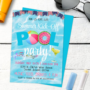 Invitation Fête moderne au bord de la piscine pour le 4 juill