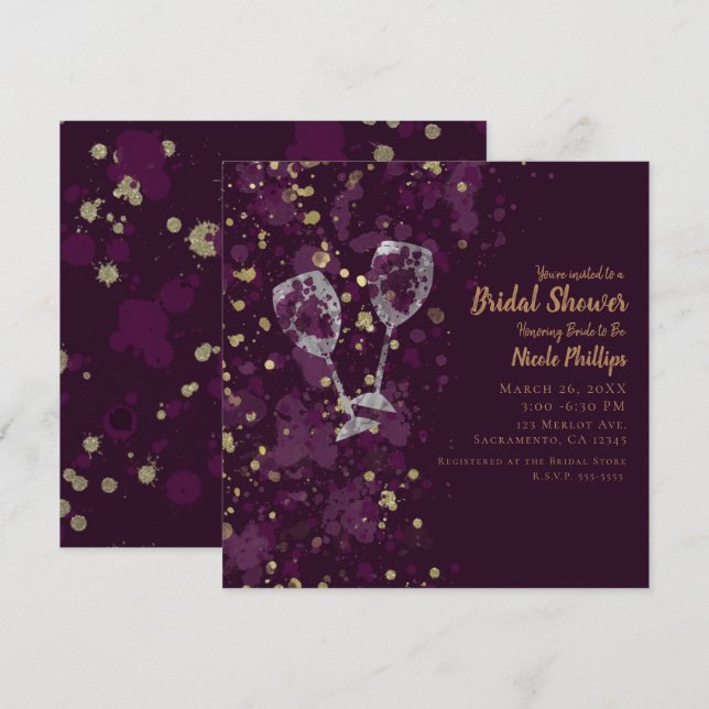 Invitation Fête Moderne au Vin Rouge avec Éclaboussures de Po (Devant / Derrière)