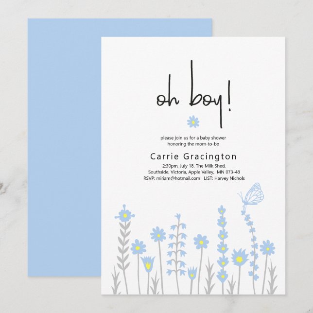 Invitation Fête moderne bébé Pastel Blue Douche Party (Devant / Derrière)