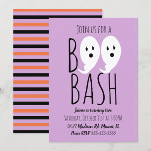 Invitation Fête moderne de Halloween avec fantôme mignon et e