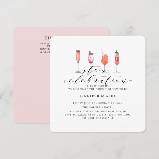 Invitation Fête moderne de la teinte blush (Devant / Derrière)