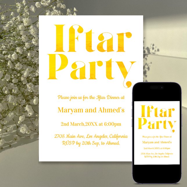 Invitation Fête moderne de l'iftar blanc et or (Créateur téléchargé)