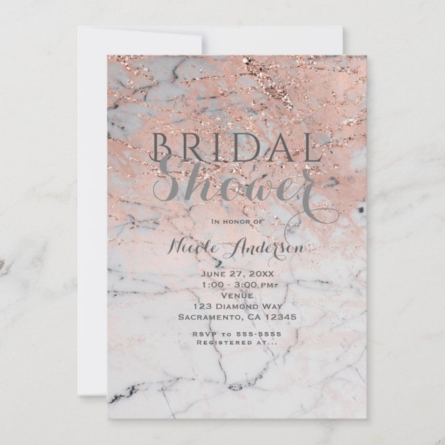 Invitation Fête Moderne de Luxe Rose Gold Rose Clair Marbre T (Devant)