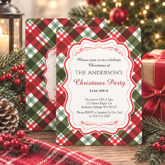 Invitation Fête moderne de Noël à carreaux tartan et verset b