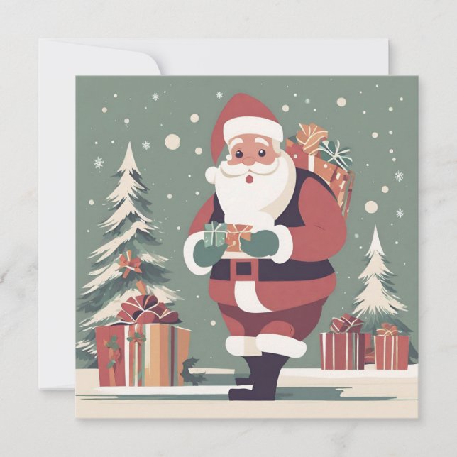 Invitation Fête moderne de Noël du milieu du siècle Père Noël (Devant)