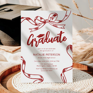 Invitation Fête moderne Doodle Red Bow Graduation