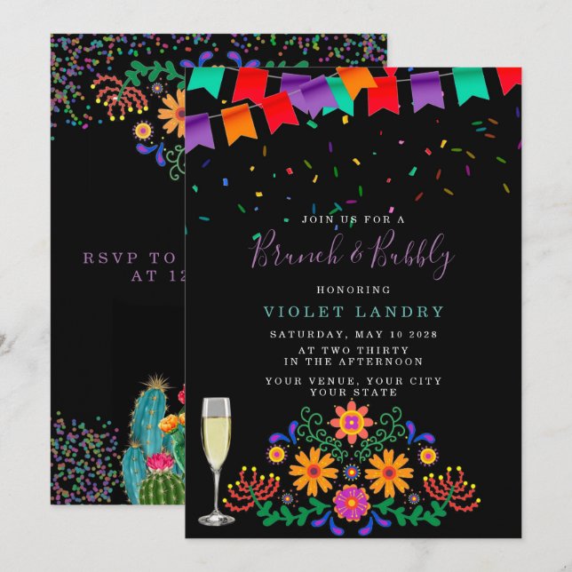 Invitation Fête moderne et Factus Brunch et bulle (Devant / Derrière)