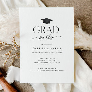 Invitation Fête moderne noir et blanc Script Grad