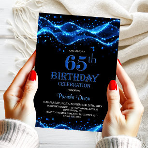 Invitation Fête moderne Noir et Bleu 65e anniversaire