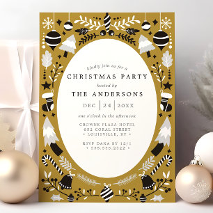 Invitation Fête Moderne Noir Or Fête de Noël de Vacances