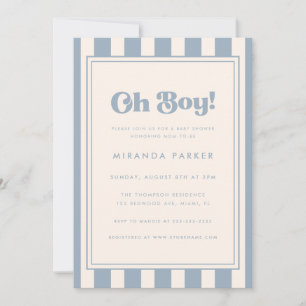 Invitation Fête Moderne "Oh Boy!" Rayée Bleue et Beige pour B