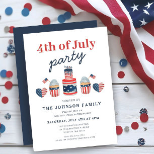 Invitation Fête Moderne Rouge Blanc Et Bleu Du 4 Juillet