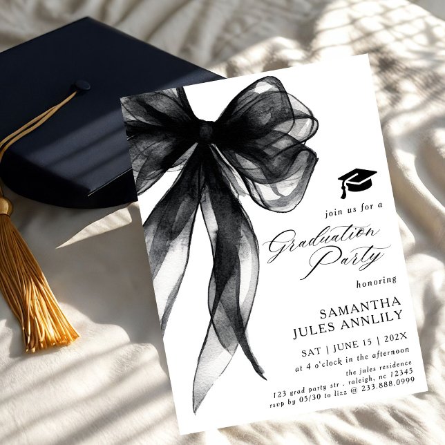 Invitation Fête moderne tendance Black Bow Graduation Party (Créateur téléchargé)