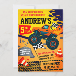 Invitation Fête Monster Truck Jam Enfants Anniversaire