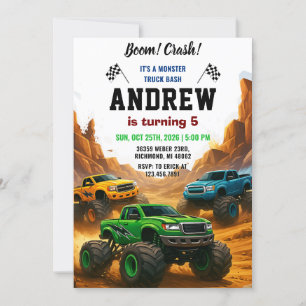 Invitation Fête Monster Truck pour enfant Anniversaire