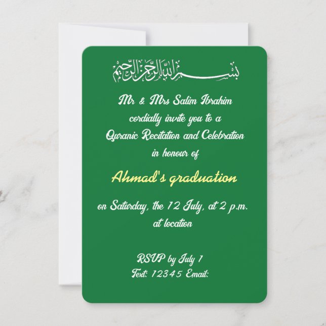 Invitation Fête musulmane verte (Devant)