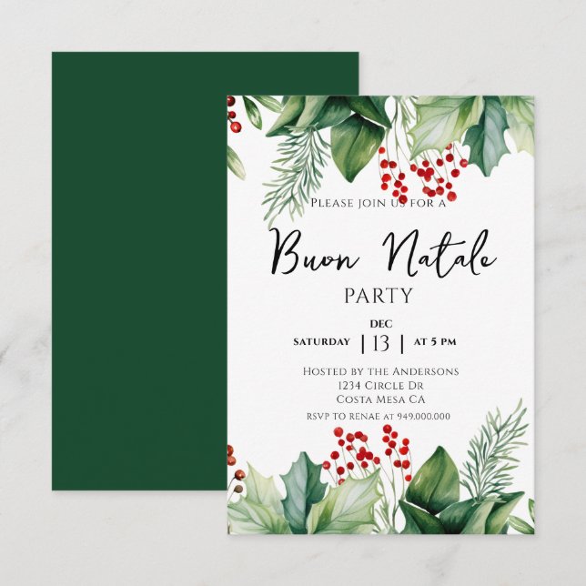 Invitation fête nationale de Noël italienne (Devant / Derrière)