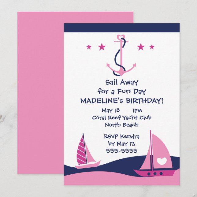 Invitation Fête Nautique des filles (Devant / Derrière)