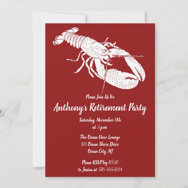 Invitation Fête nautique du homard rouge et blanc (Devant)