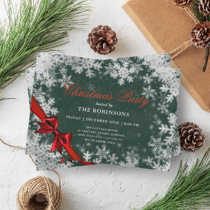 Invitation Fête Noël Argent Rouge Ribbon vert