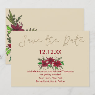 Invitation Fête Noël Floral Enregistrer la date