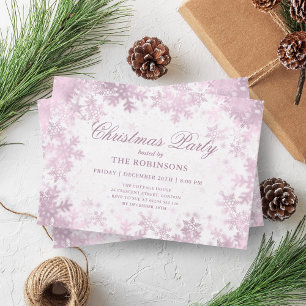Invitation Fête Noël Rose Gold Snowflakes
