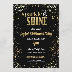 Invitation Fête Noire De Noël Sparkings Et Shine Gold
