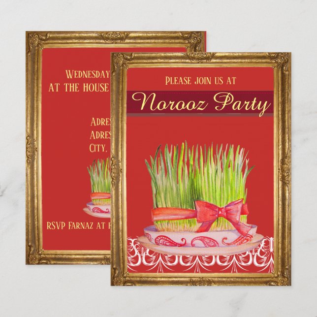 Invitation Fête Norooz Red Sabzeh (Devant / Derrière)