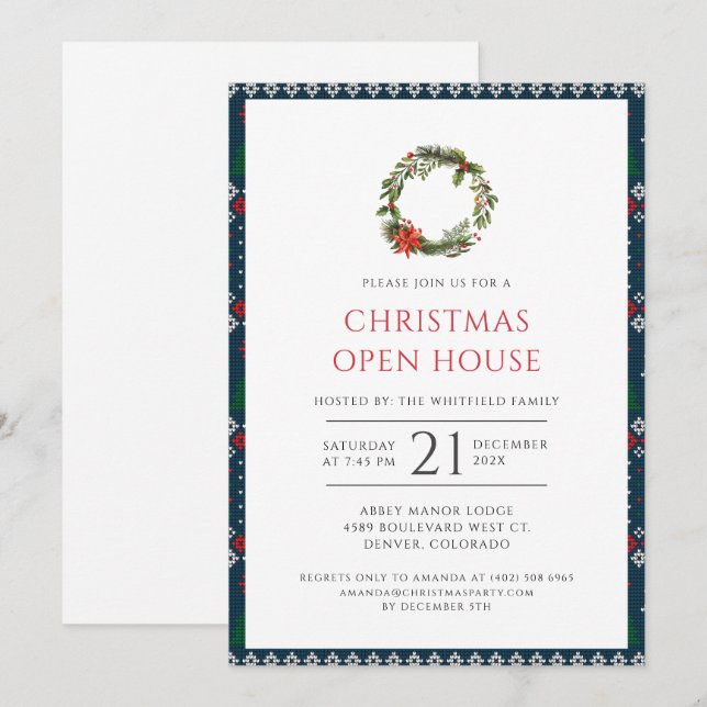 Invitation Fête Open House de la couronne de Noël rustique (Devant / Derrière)