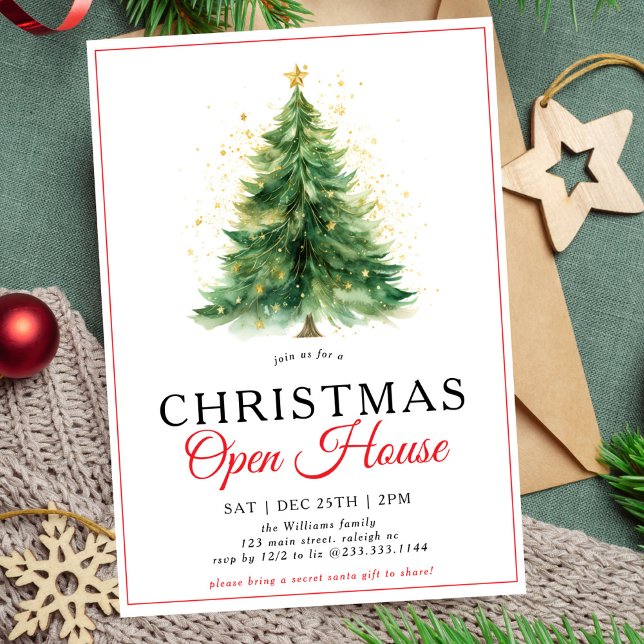 Invitation Fête Open House de l'arbre de Noël moderne (Créateur téléchargé)