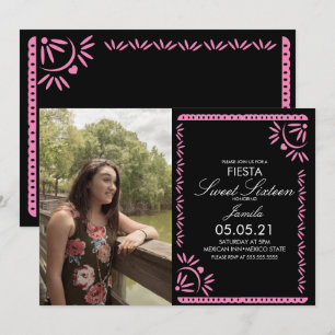 Invitation Fête Papel Picado Sweet 16 Mexicain Rose Photo